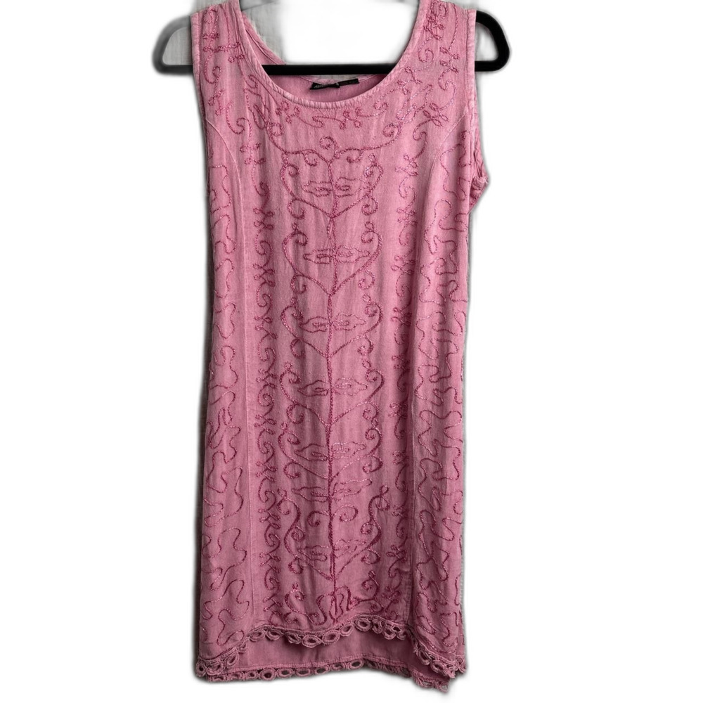 Pink Embroidered Sleeveless Dress Cover Up Women's One Size BohoN